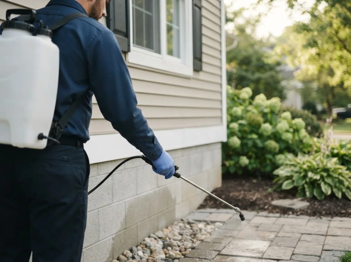 Pest control technician inspecting a home in Deer Grove, IL